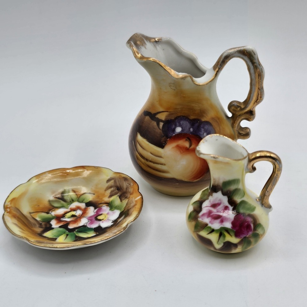 Vintage ENESCO E2351 Japan‎ Mini FRUIT Water Pitcher w/ Basin Bowl Lot Set
